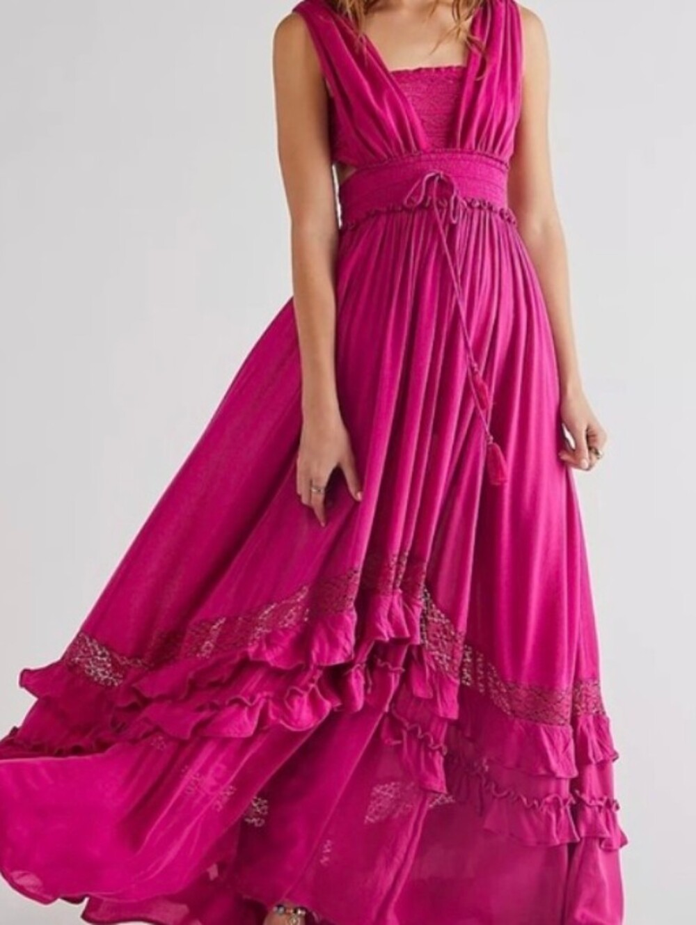 Free People Santa Maria Fuchsia Maxi Dress - Elegant Ruffled Summer Dress